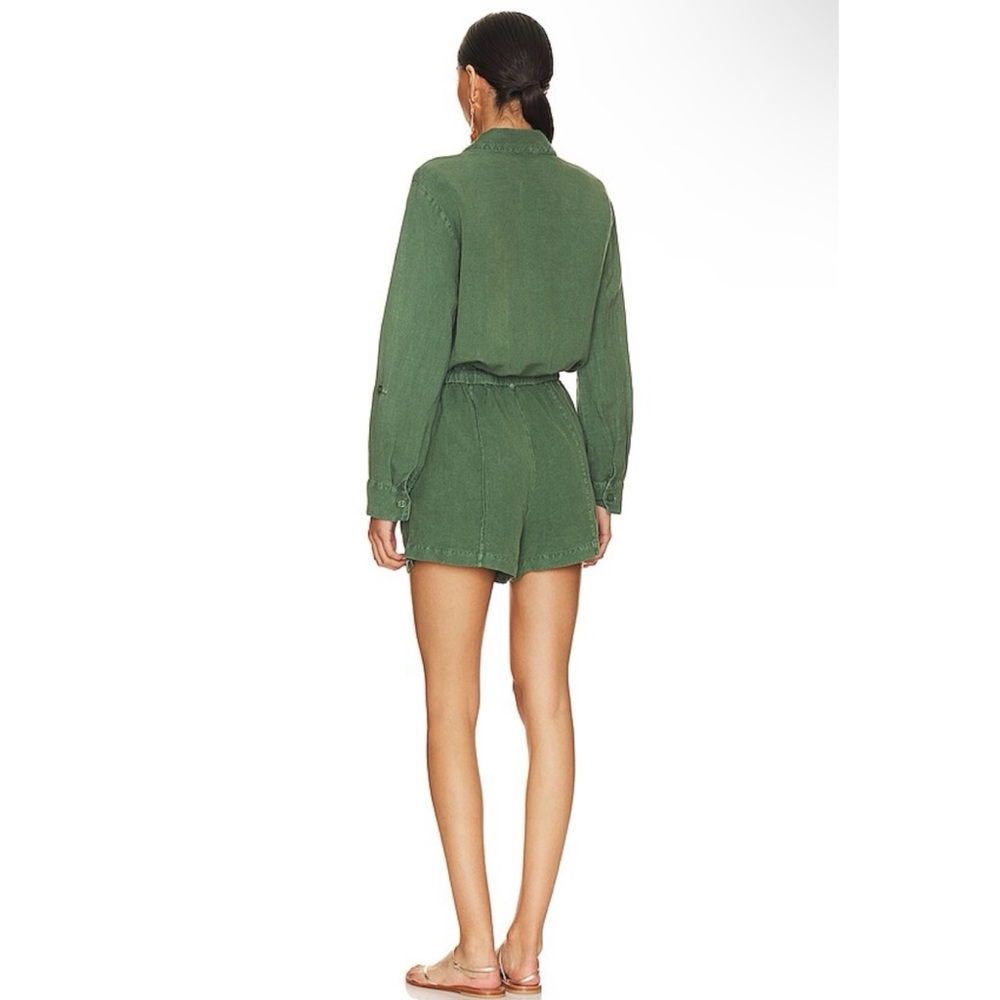 Young Fabulous & Broke Lakeside Linen Romper Palm Pigment Green Small - Picture 3 of 16